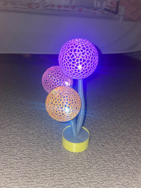 Printed with XC 3d printers.  flower balls light up and change colors.