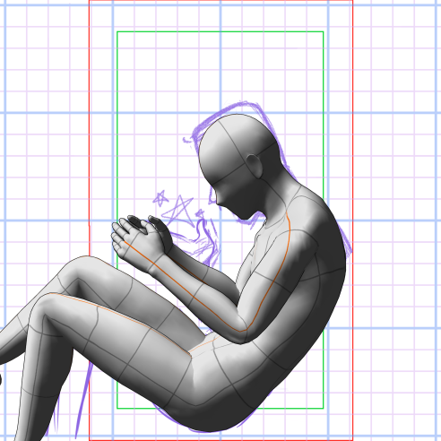 Showing the 3D character model posed like the sketch.