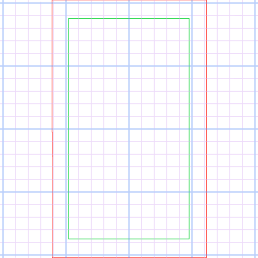 A grid with two concentric rectangles in the center, the inner rectangle is green the outer one is red.
