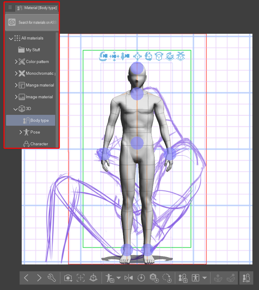 Showing the 3D character model in the workspace.